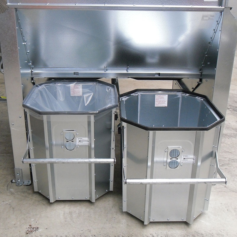 Bagging unit for two chips collector barrels for disposal via chip collection bags