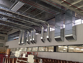 Installation of pipes and ducts of the new extraction system at Dethleffs