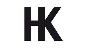 black letters "HK" on white background